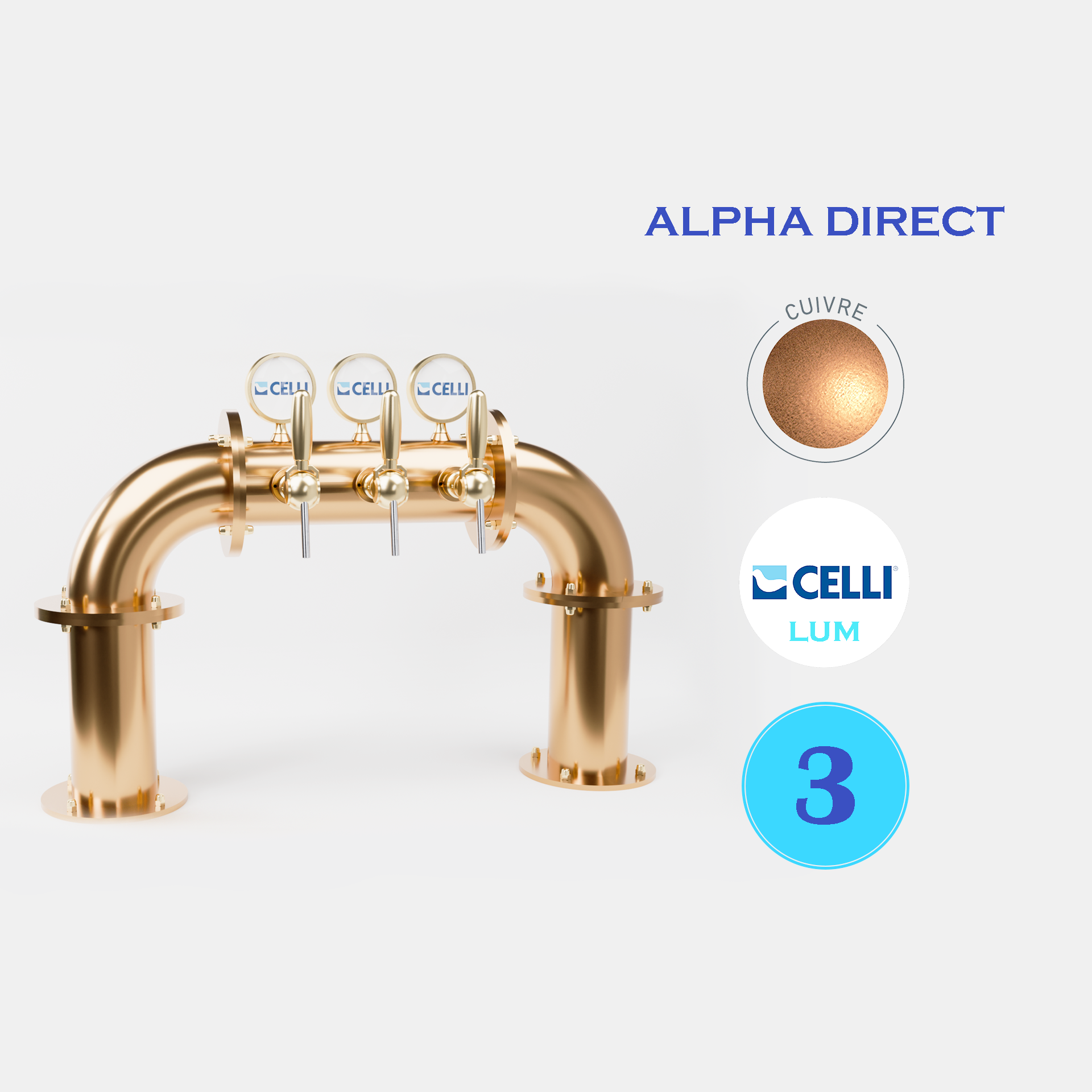 BRAUHAUS PONT 3T CUIVRE / DORE - LUM - ALPHA DIRECT