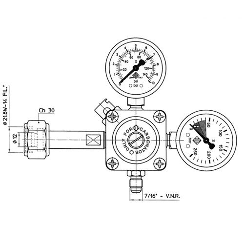 CO2 PRESSURE REDUCER 1WAY 7/16
