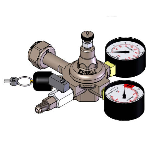 co2 reducer, left, 1 outlet 7/16"+tap.