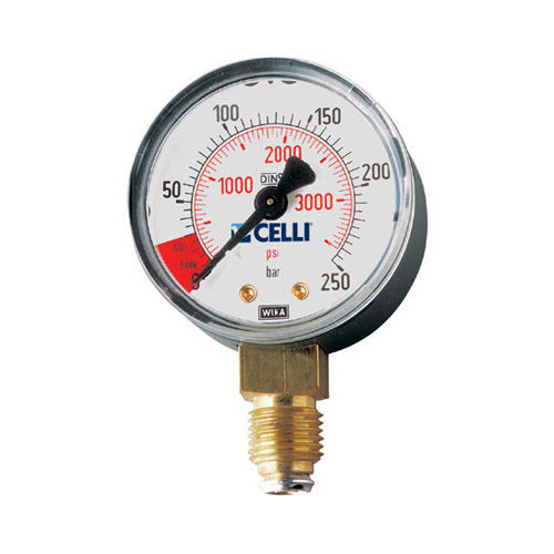 CO2 PR.GAUGE BOTTOM SCALE 250Bar RED NOTCH 0-30 Bar W/ANTIBU