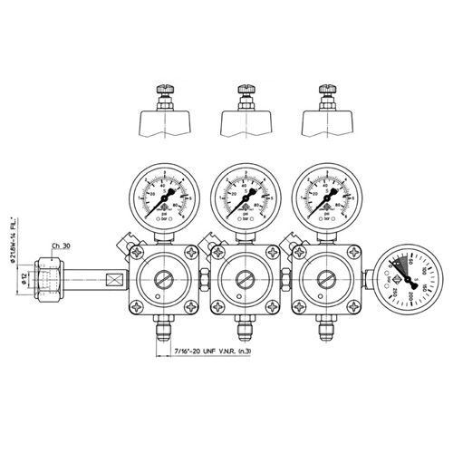 CO2 PR.REDUCER 3WAYS 7/16