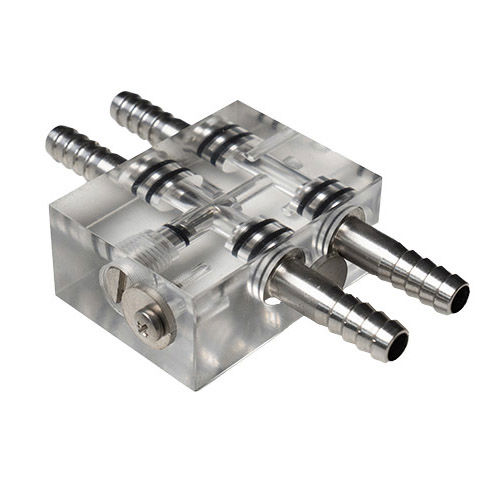 PLEXIGLASS BY-PASS WITH 4 ST.STEEL HOSE NIPPLES RD.7mm