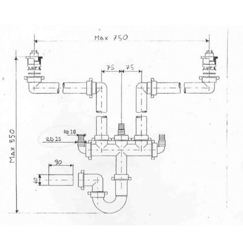 DISCHARGE FOR SINK RUNNING TRAP IN PL. SAVE-SPACE MOD. LIRA
