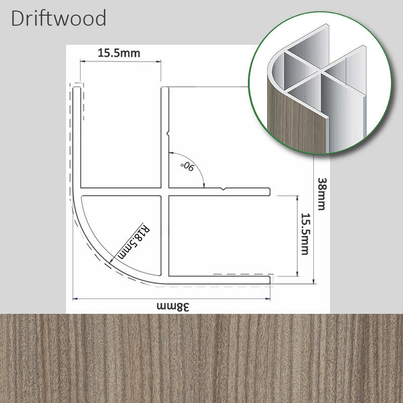 Alum Corner 38x38x120 Driftwood
