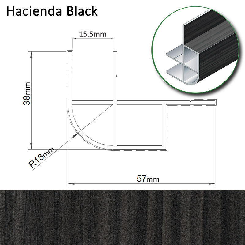 Cornière de Porte Alu 15mm - 57x38x2200mm - Noir Hacienda - lot de 2