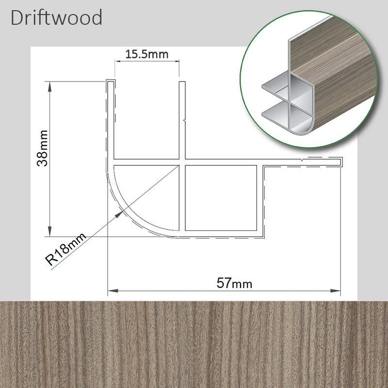 Cornière de Porte Alu 15mm - 57x38x2200mm - Bois Flotté (Driftwood) - lot de 2