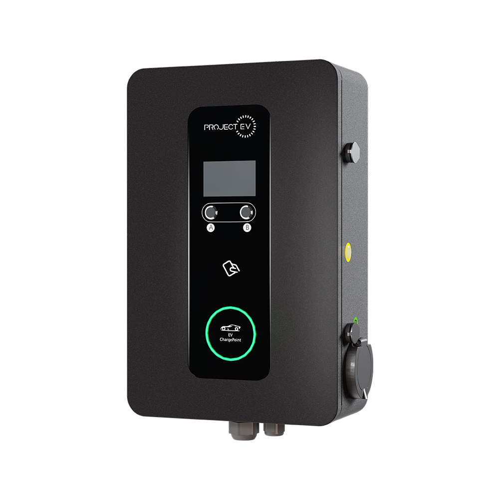 Project EV Pro Earth AC Charger - Dual Socket 22KW (32A per Socket via 63A 3ph Supply) Wall or Optional Floor Mounting