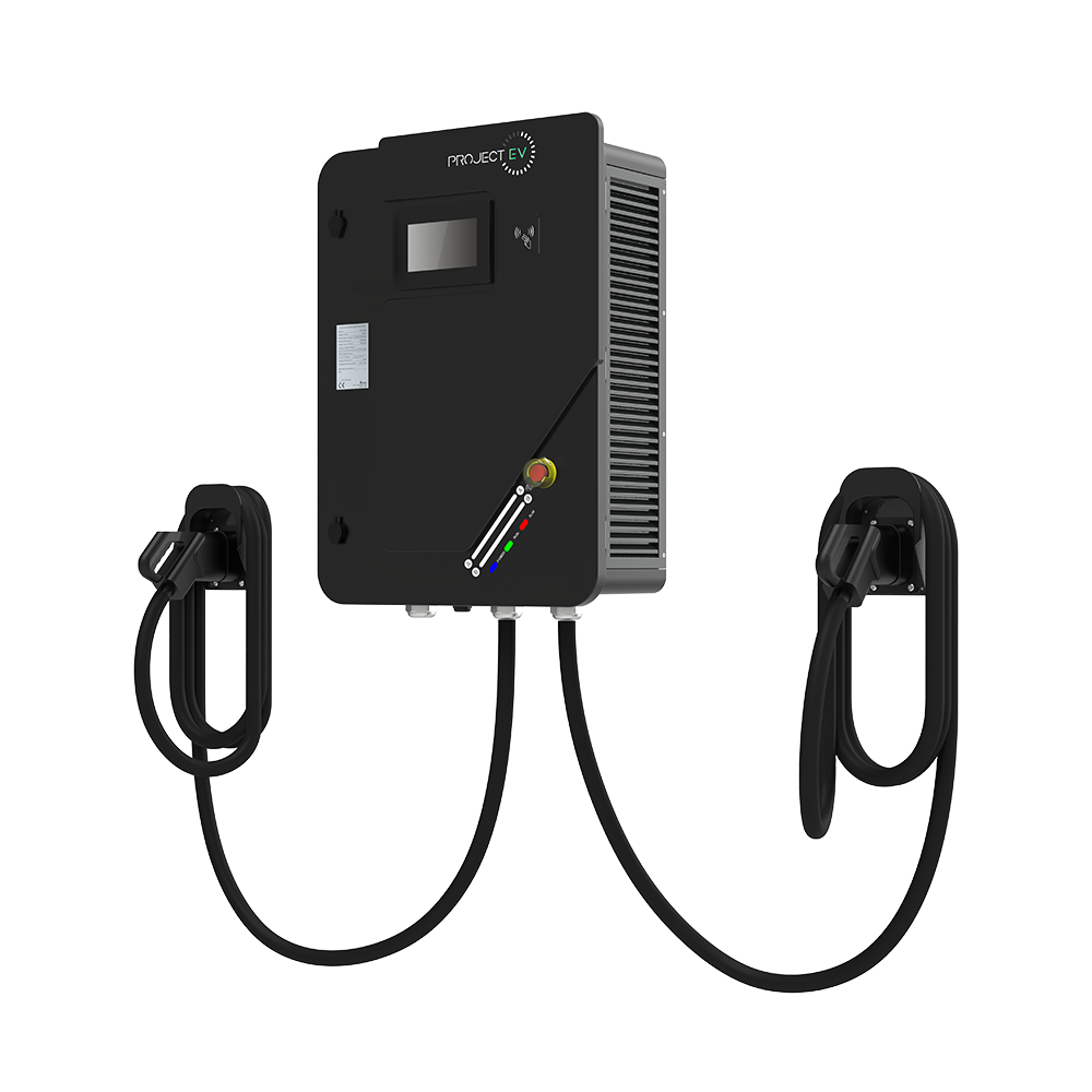 Project EV Dual DC Charger - 80KW Floor Mounted 2 x 5m Tethered CCS Gun
