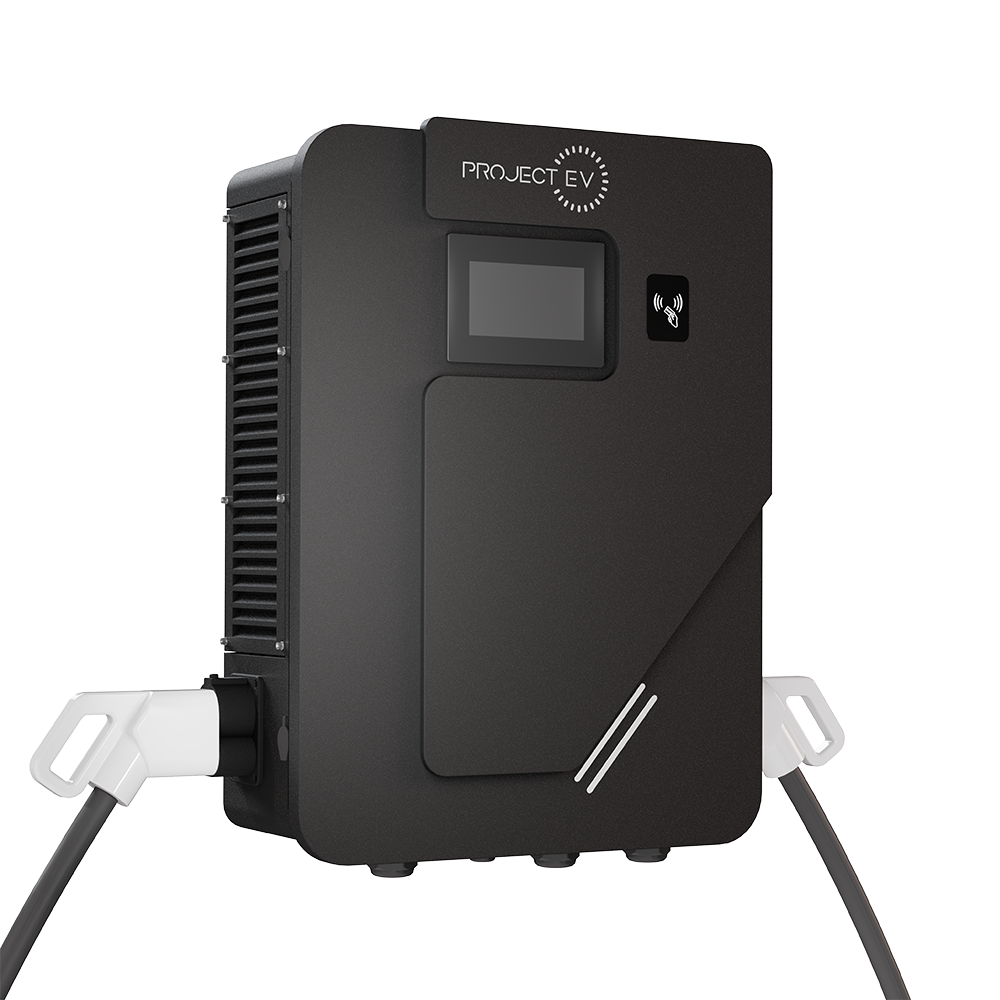 Project EV Dual DC Charger - 40KW 80A DC with 2 x 5m Tethered CCS Guns Wall or Optional Floor Mounting