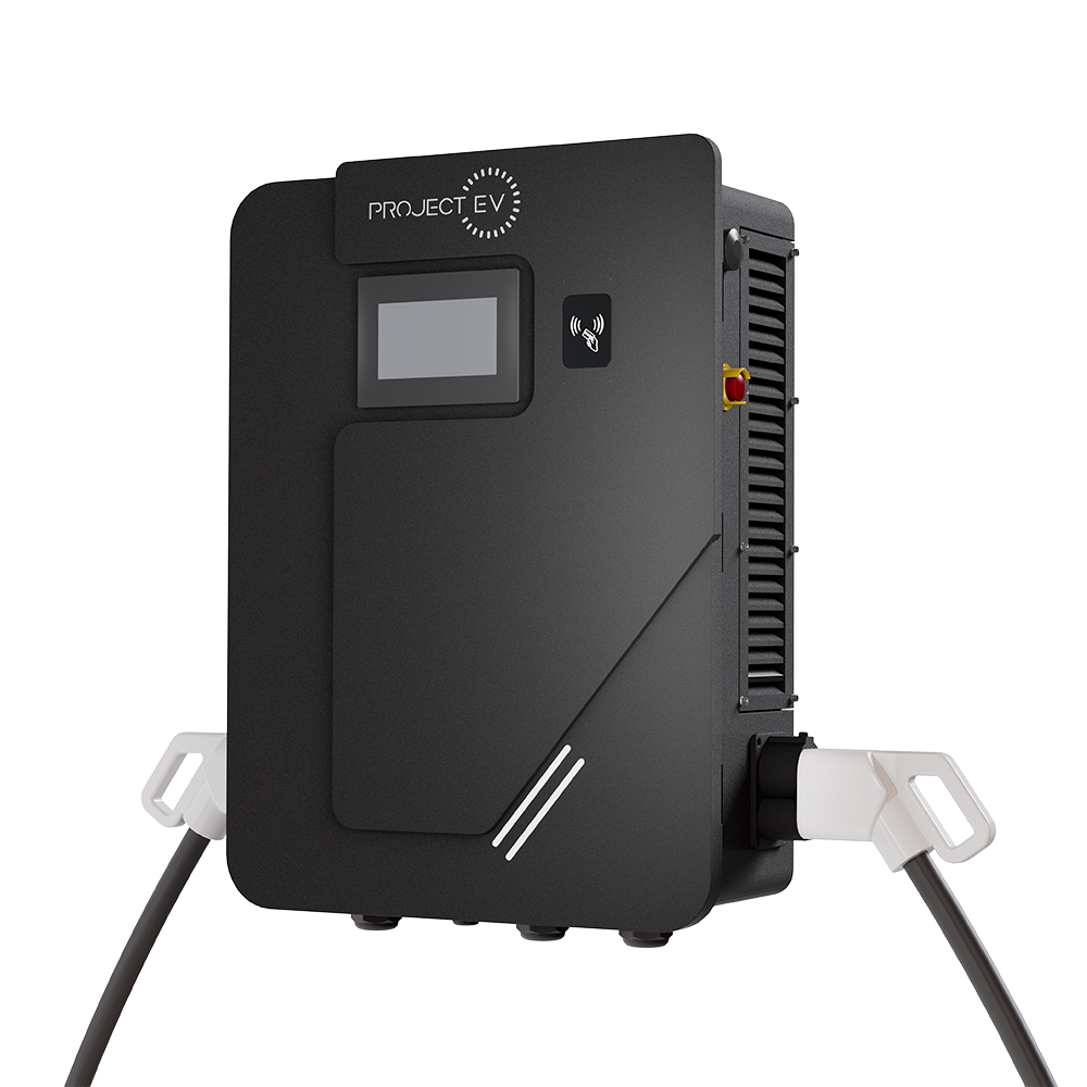 Project EV Dual DC Charger - 40KW 80A DC with 2 x 5m Tethered CCS Guns Wall or Optional Floor Mounting