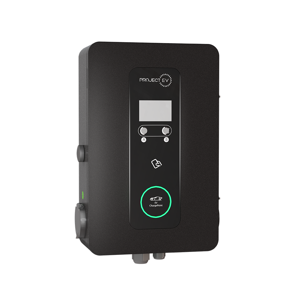 Project EV Pro Earth AC Charger - Dual Socket 22KW (32A per Socket via 63A 3ph Supply) Wall or Optional Floor Mounting