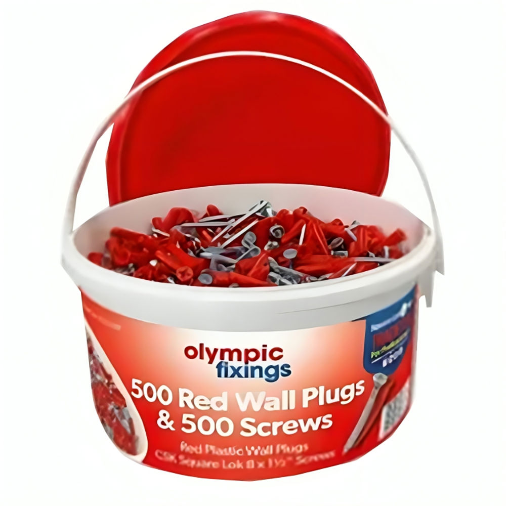 Olympic Fixings 1 Red Plug + 8 x 1.5" Pozzi Screws (Tub of 500)
