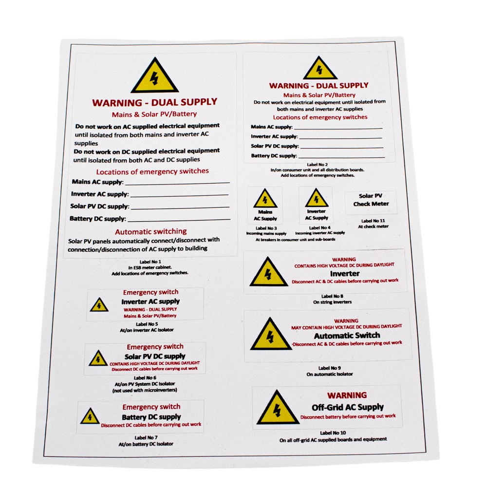 Solar PV Safety Label Sheet