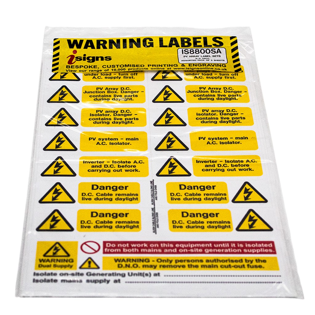 Solar PV System Warning Label Set (5 Pack)