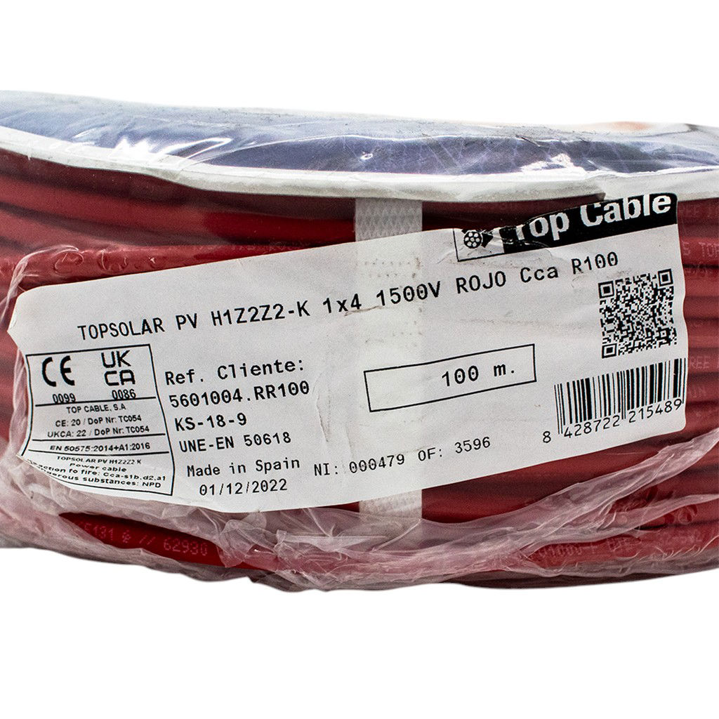 DC Solar Cable 4mm² - Red (100m Reel)