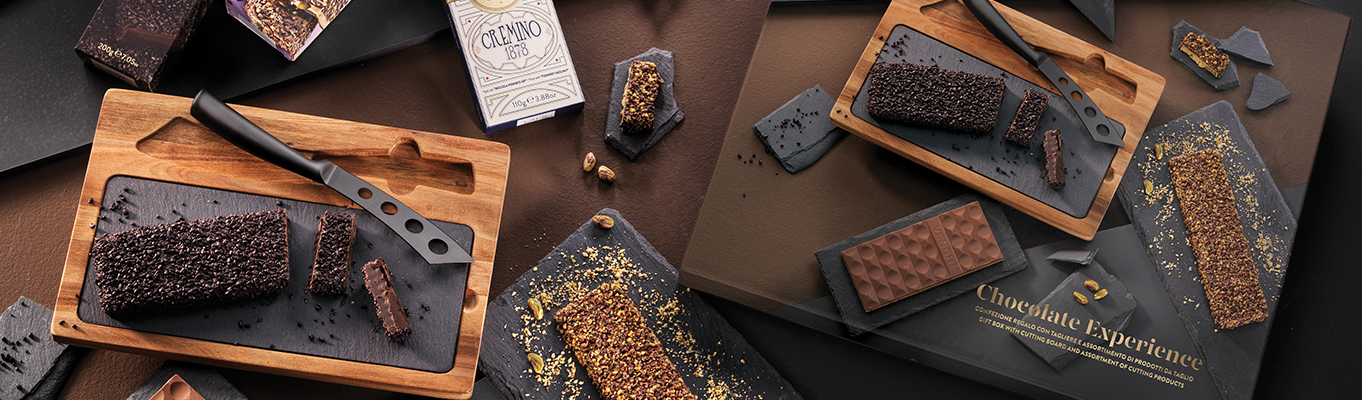 Les kits d'expérience sont des coffrets cadeaux avec un assortiment de chocolat Venchi dans différents formats.