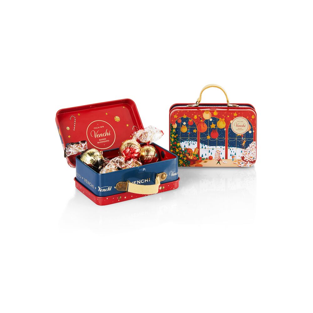 Comet chocolates, 60g mini, red Christmas suitcase gift tin - Venchi