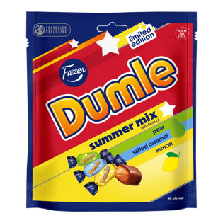 Fazer Dumle summer mix soft toffees with a milk chocolate co