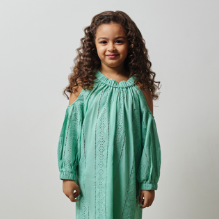 Little Girls Midi Cold-Shoulder Eyelet Dress