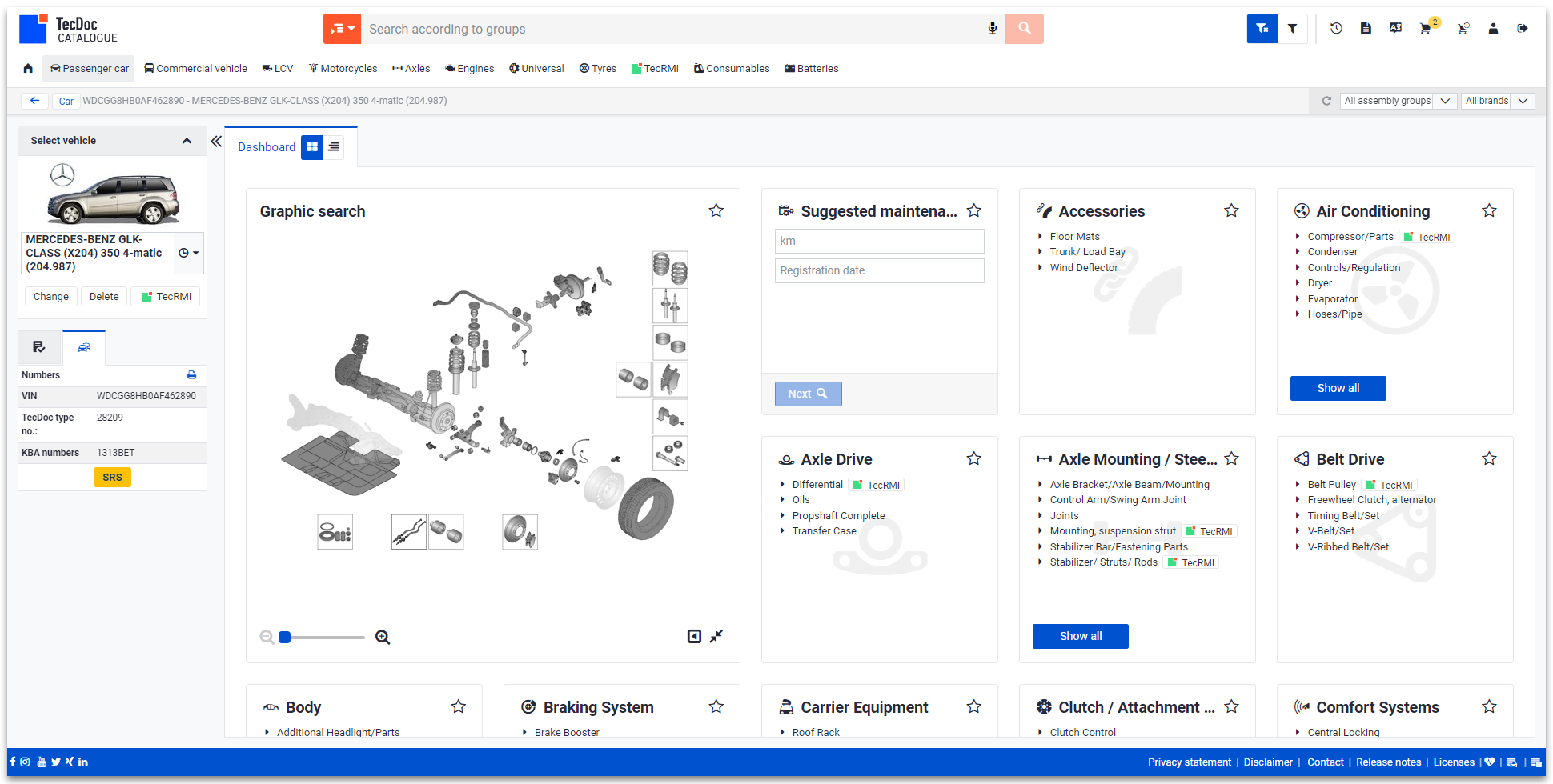 TecDoc Catalogue - Vehicle Dashboard