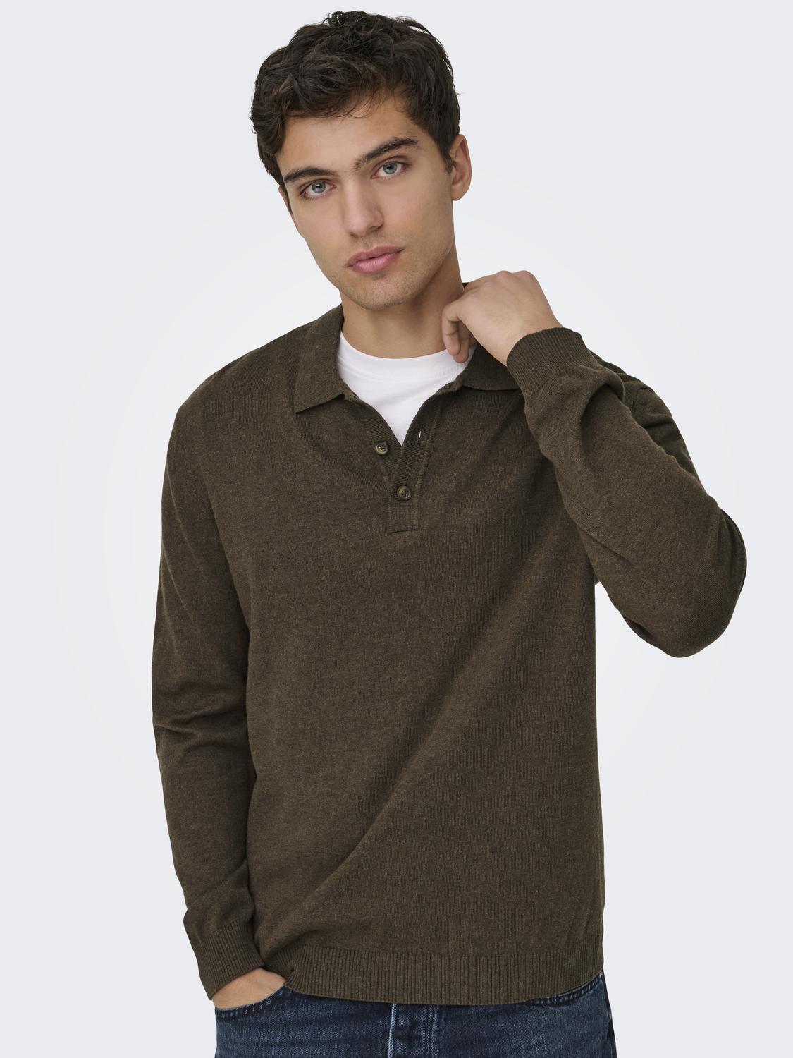 ONSLOUI REG 12 LS MEL POLO KNIT NOOS - 4