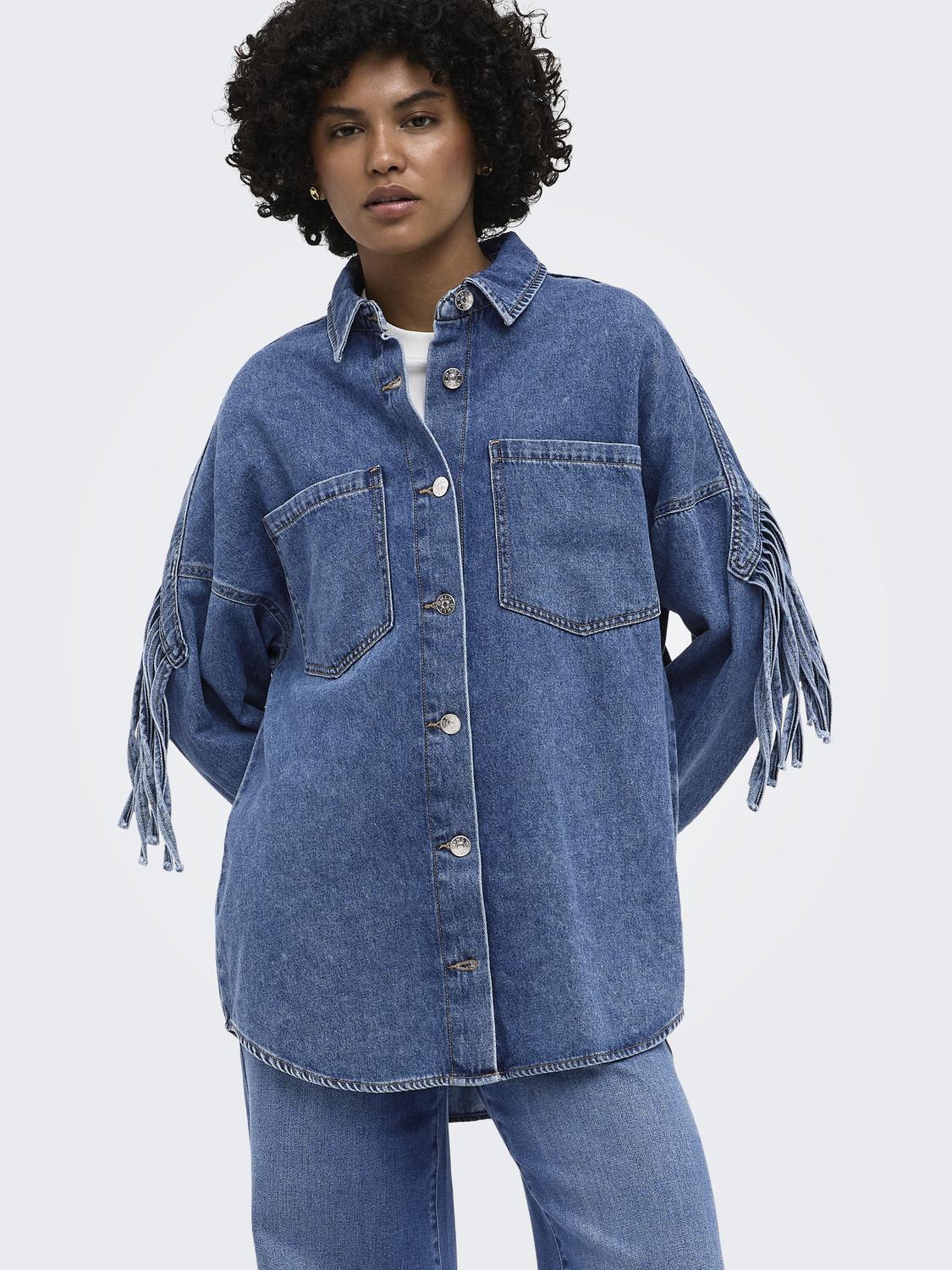 ONLMAUREEN LS FRINGE DNM SHIRT AKM - 5
