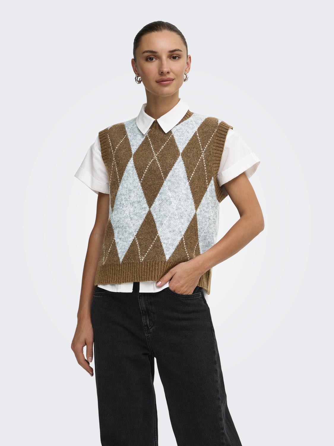 ONLRHOMBUS ARGYLE VEST KNT NOOS