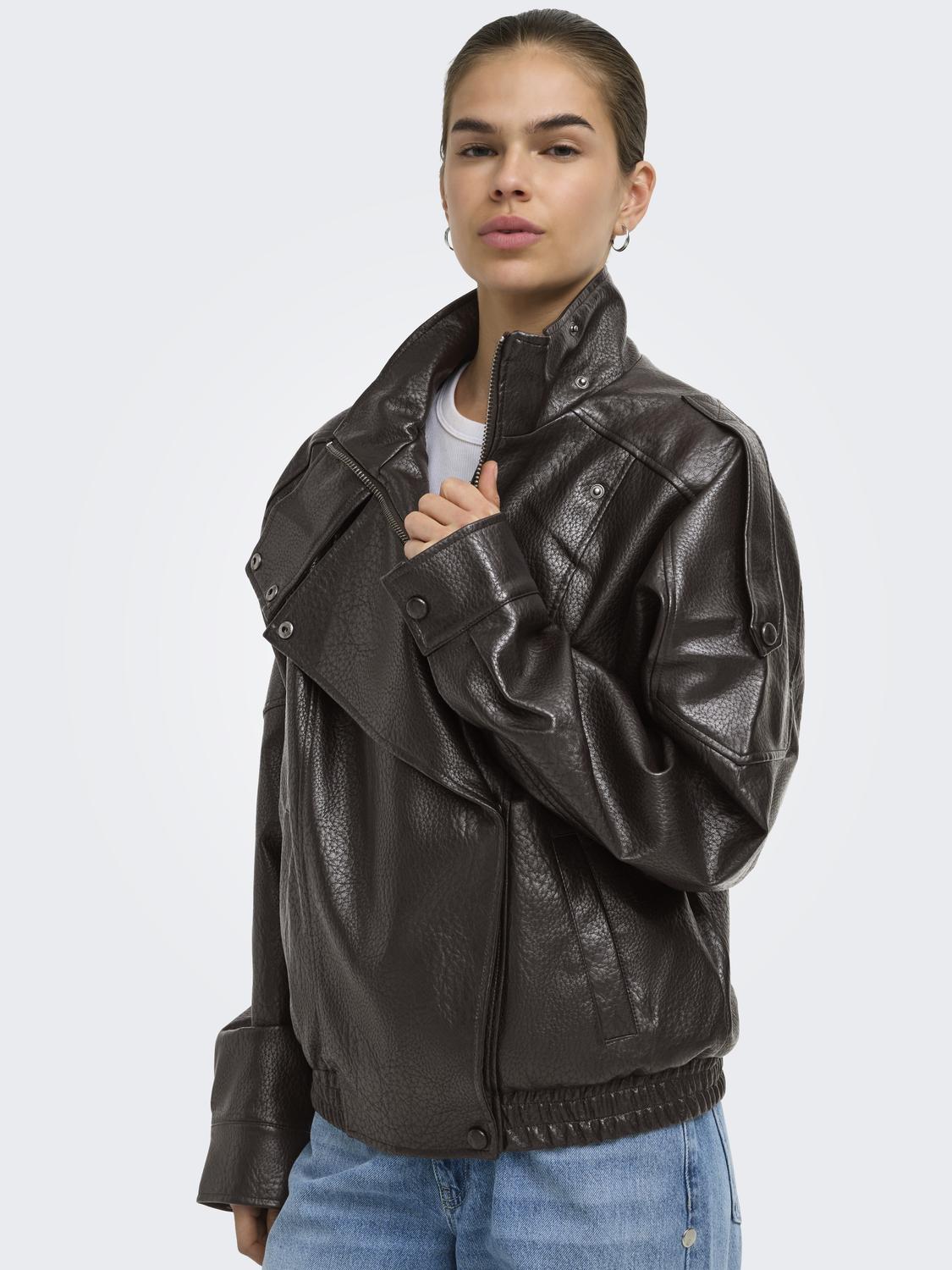 JDYRAYE PU OVERSIZED BOMBER JACKET PNT - 5