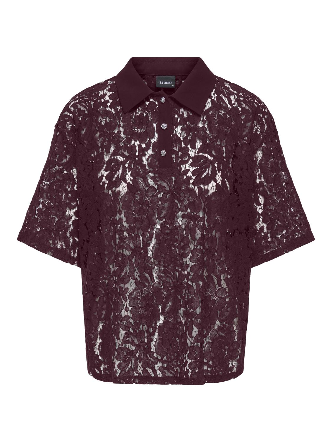 STUMARIE S/S LACE POLO TOP JRS
