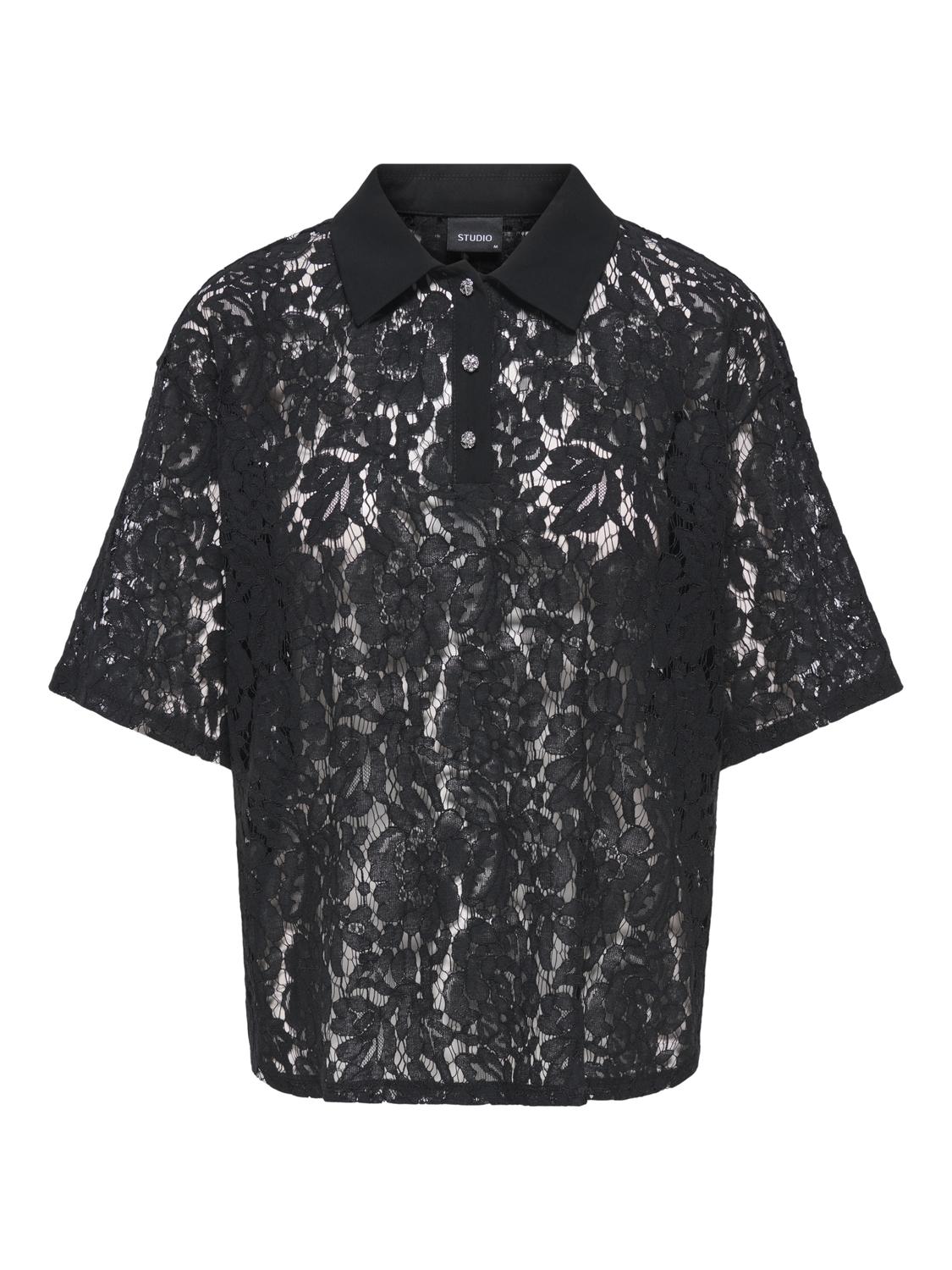 STUMARIE S/S LACE POLO TOP JRS