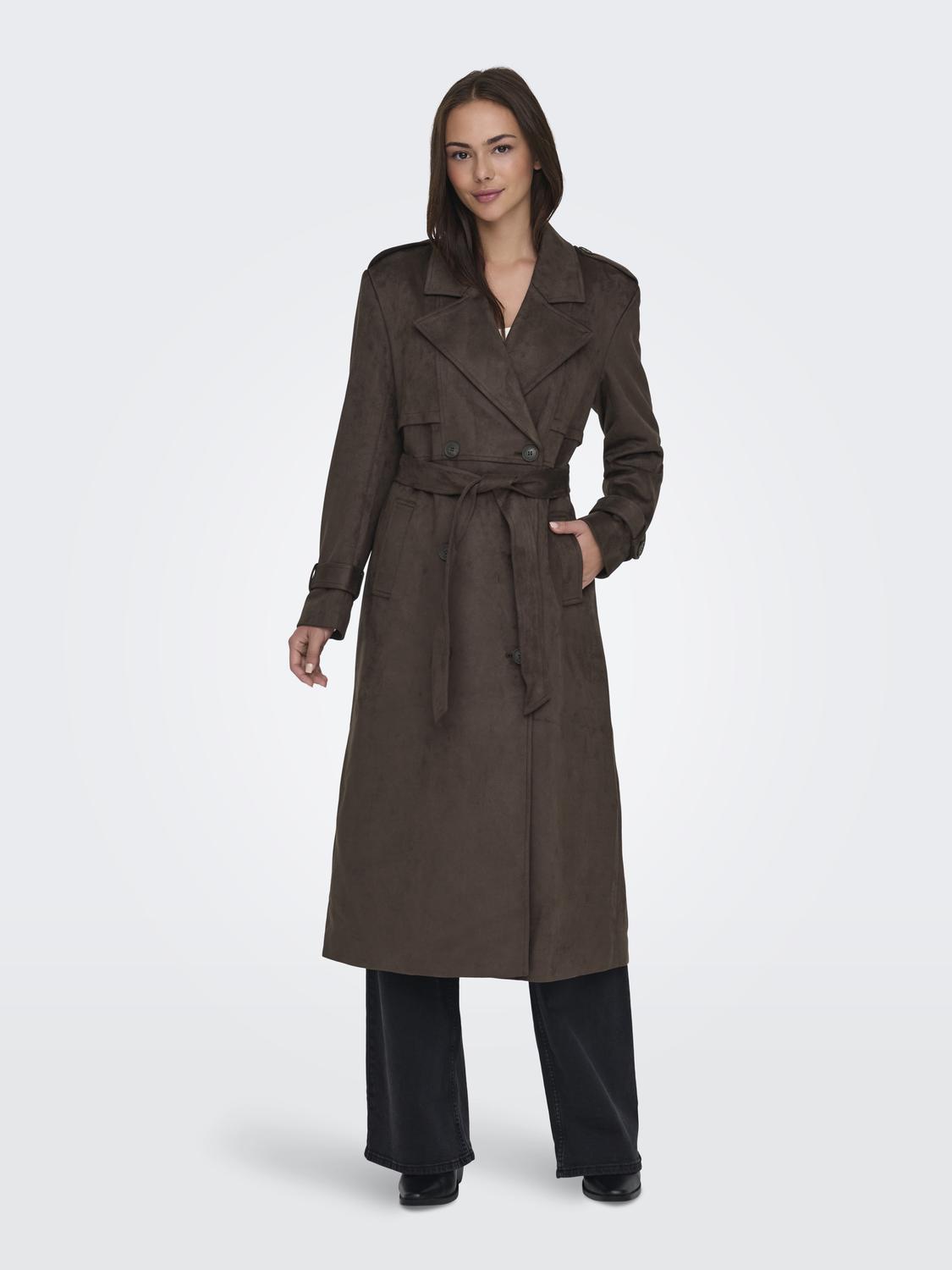 ONLINA LONG FAUX SUEDE TRENCHCOAT PNT - 6