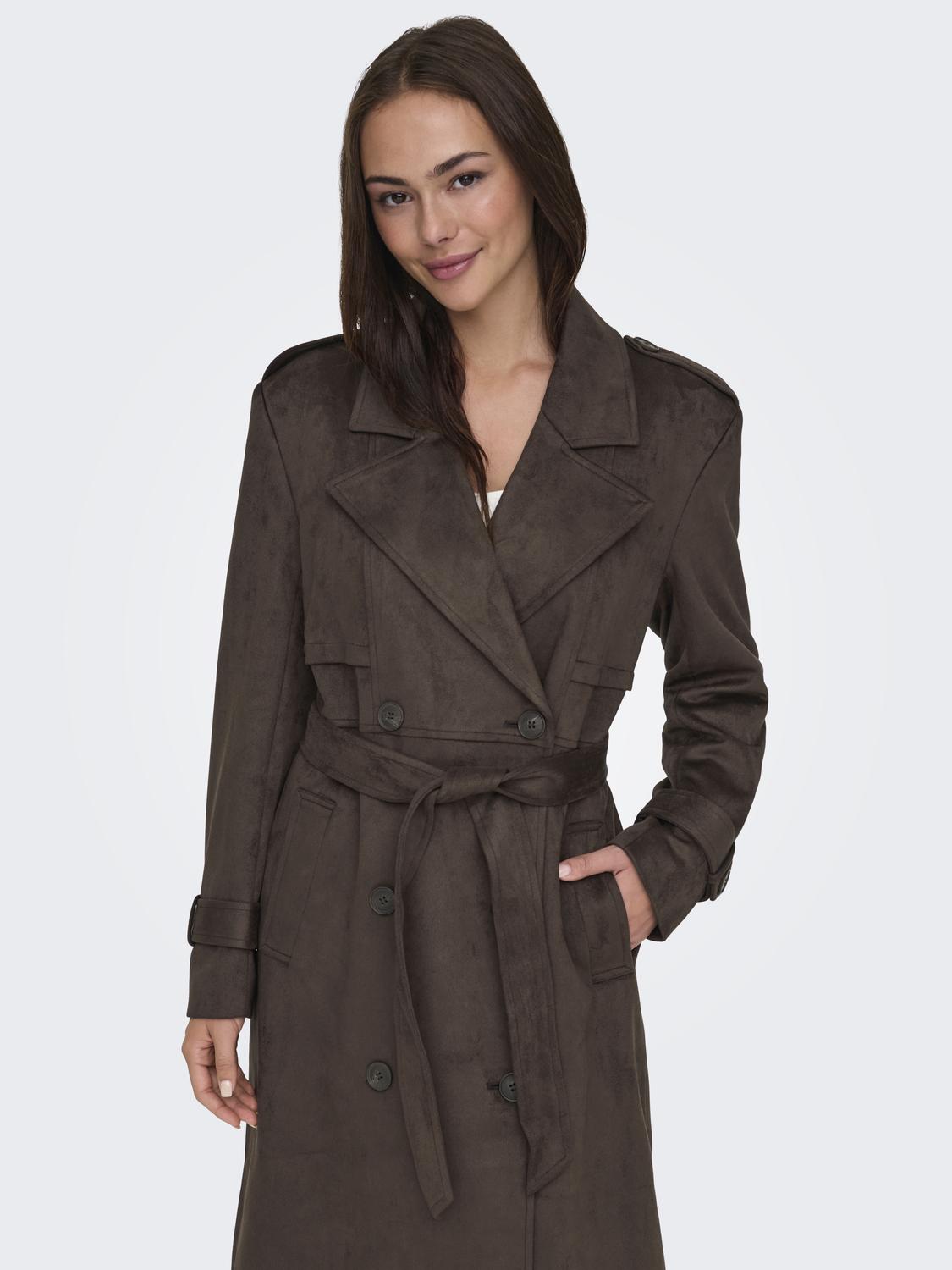 ONLINA LONG FAUX SUEDE TRENCHCOAT PNT - 5