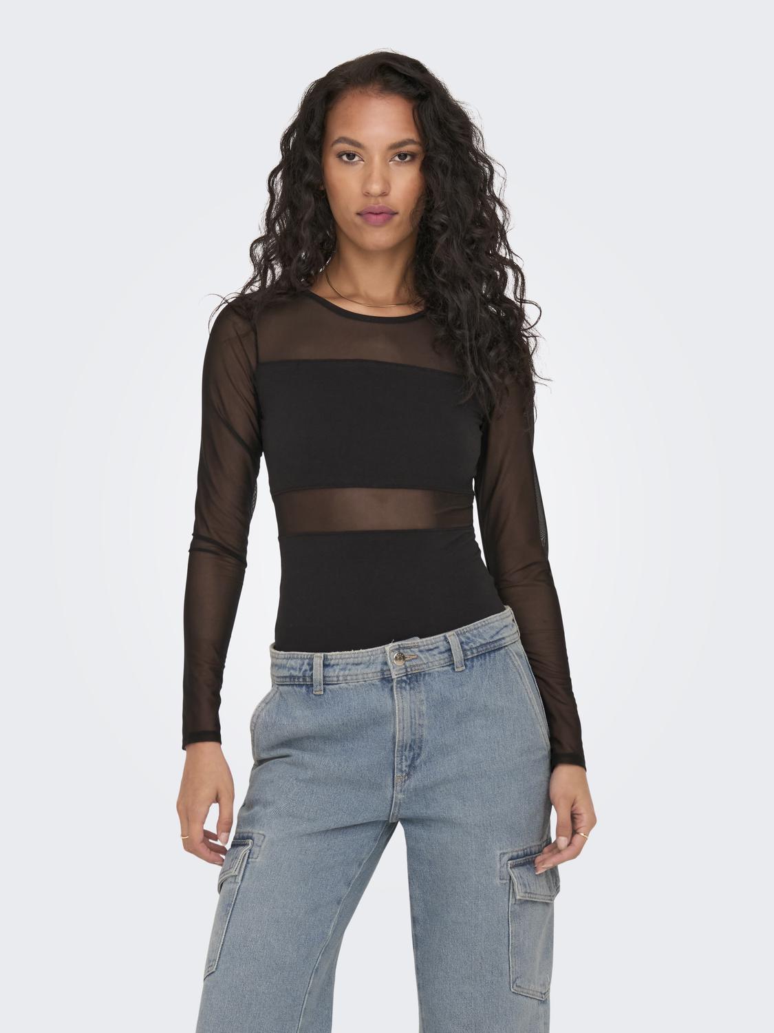 ONLESTHER Femininer Top Langarm-Body mit Knopfverschluss