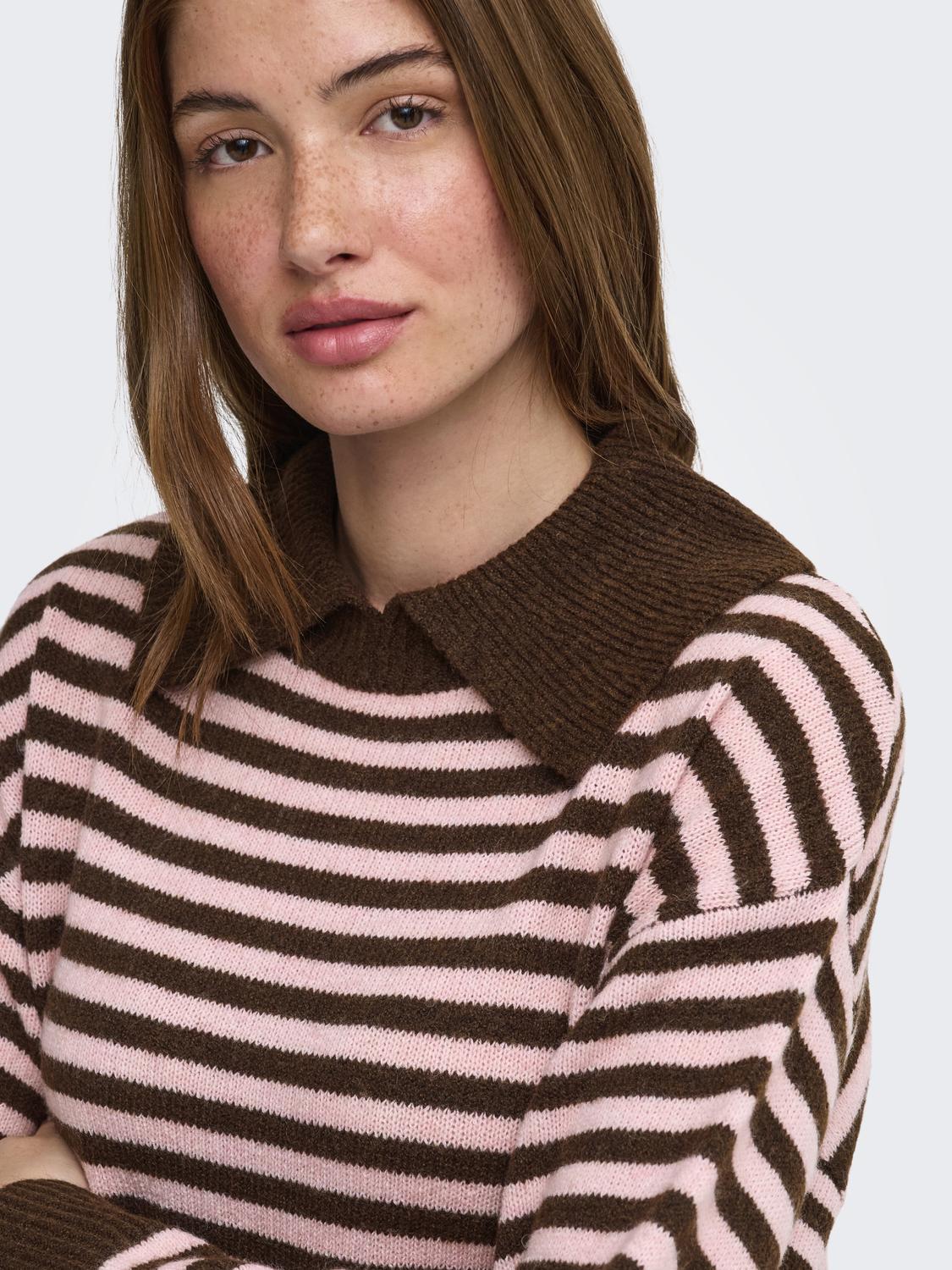 ONLALIVIA LS COLLAR NECK STRIPE EX KNT - 4