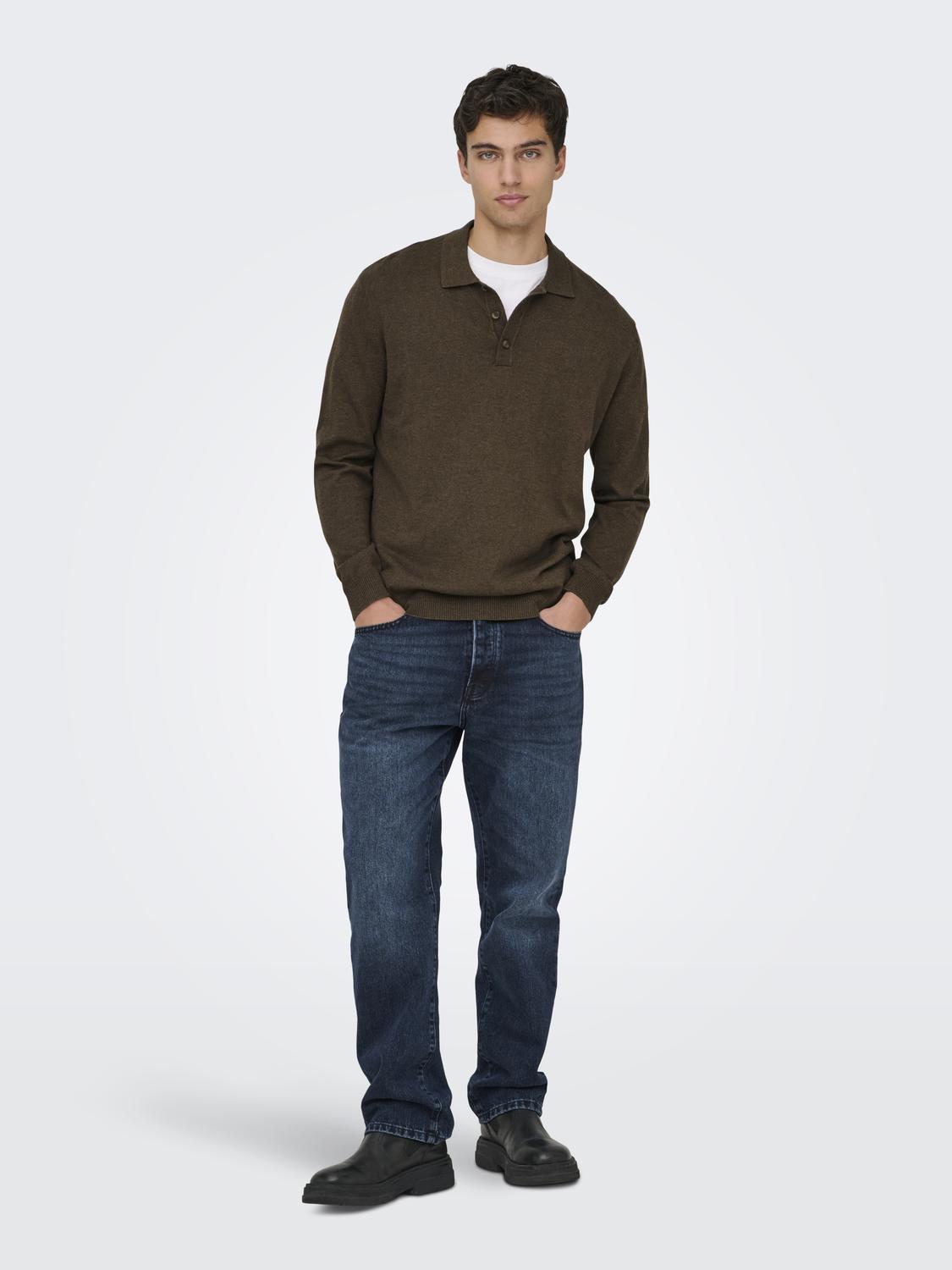 ONSLOUI REG 12 LS MEL POLO KNIT NOOS - 6