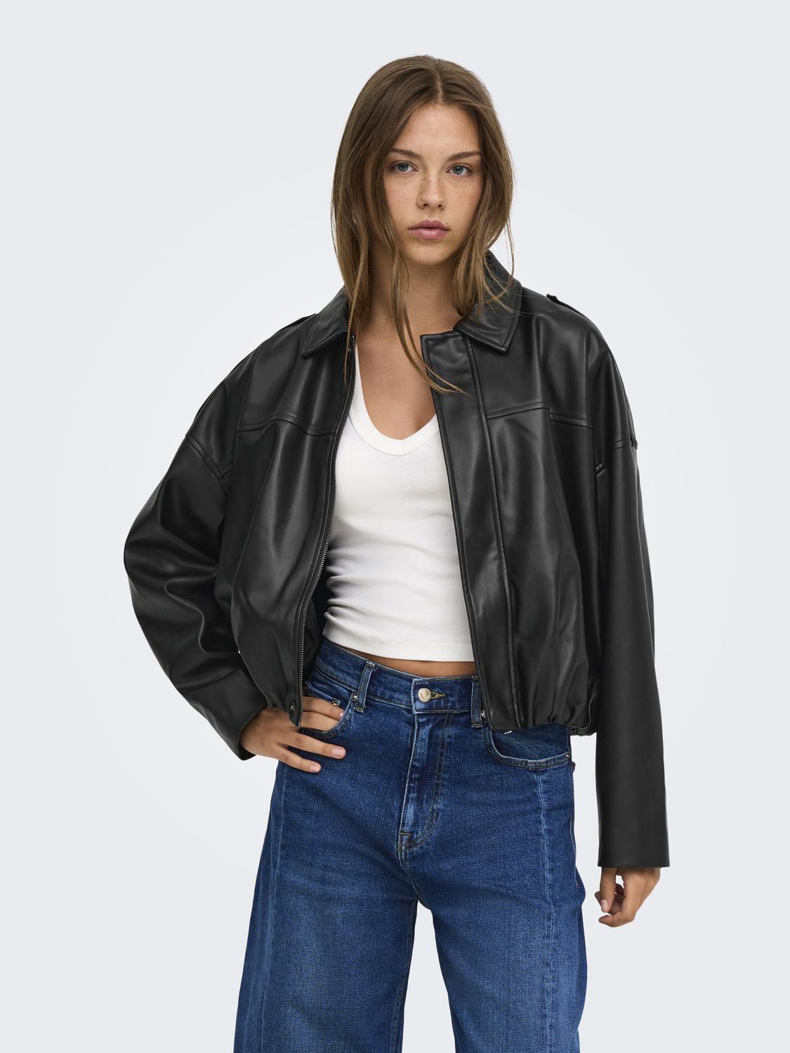 ONLMOON-NELI L/S FAUX LEATHER BOMBER PNT