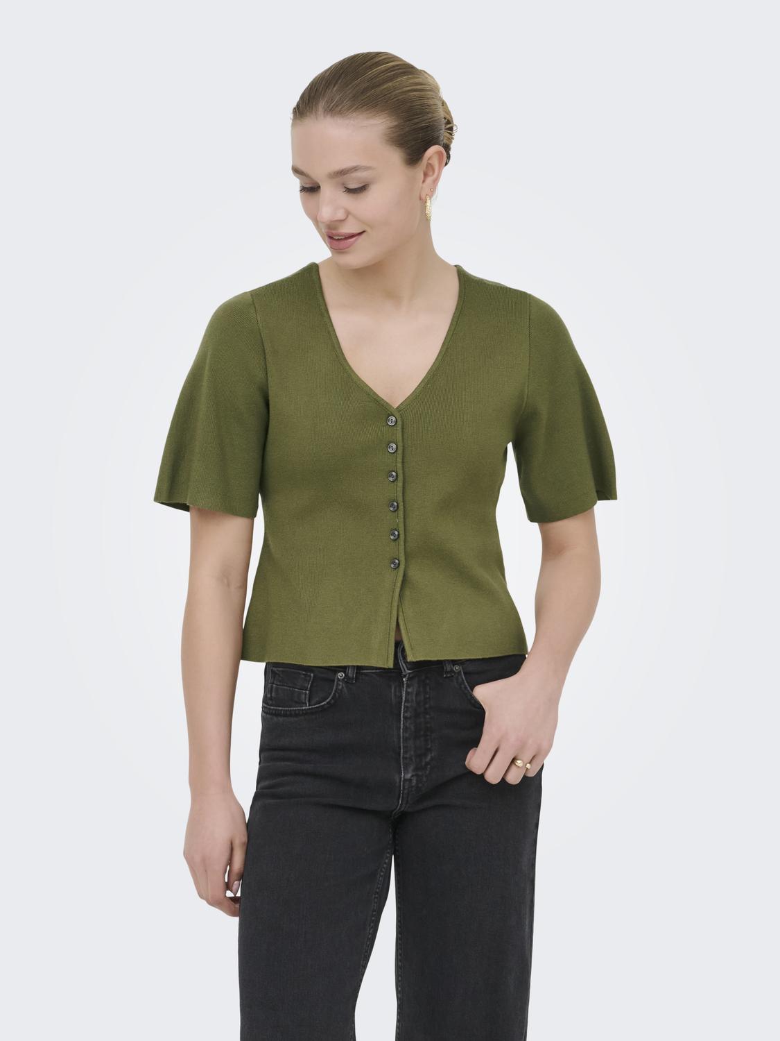 ONLLUCY SS V-NECK BUTTON EX KNT