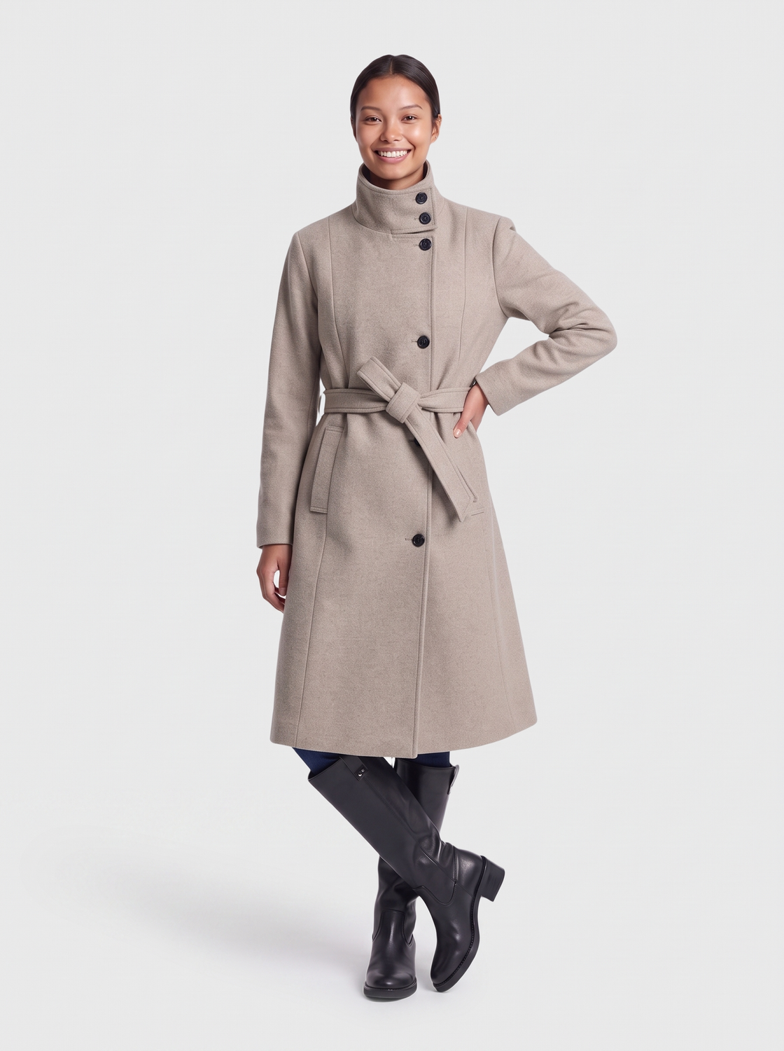 ONLTRILLION HIGH NECK BELT COAT PNT
