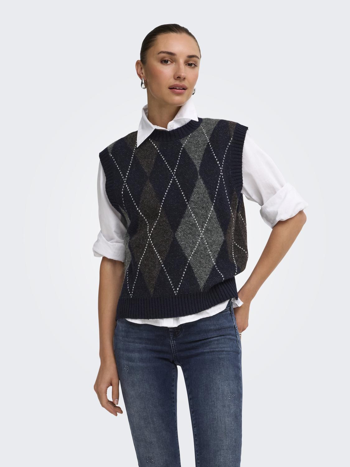 ONLRHOMBUS ARGYLE VEST KNT NOOS