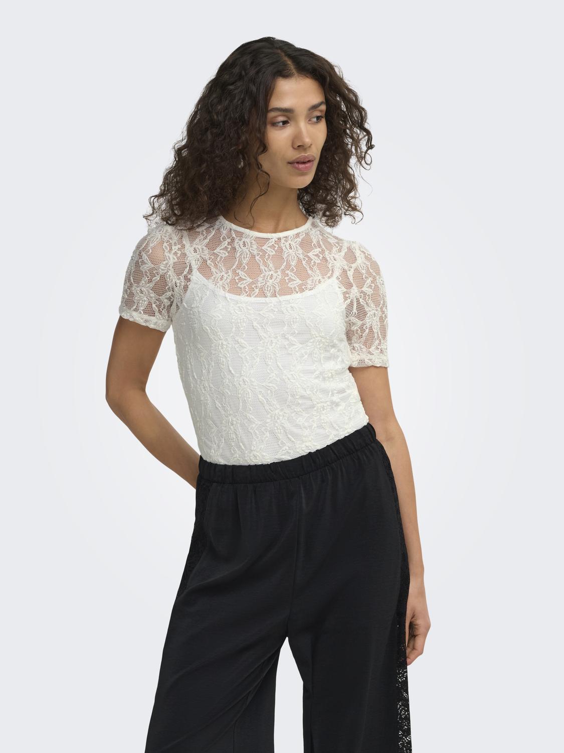 ONLALBA S/S LACE TOP CS JRS