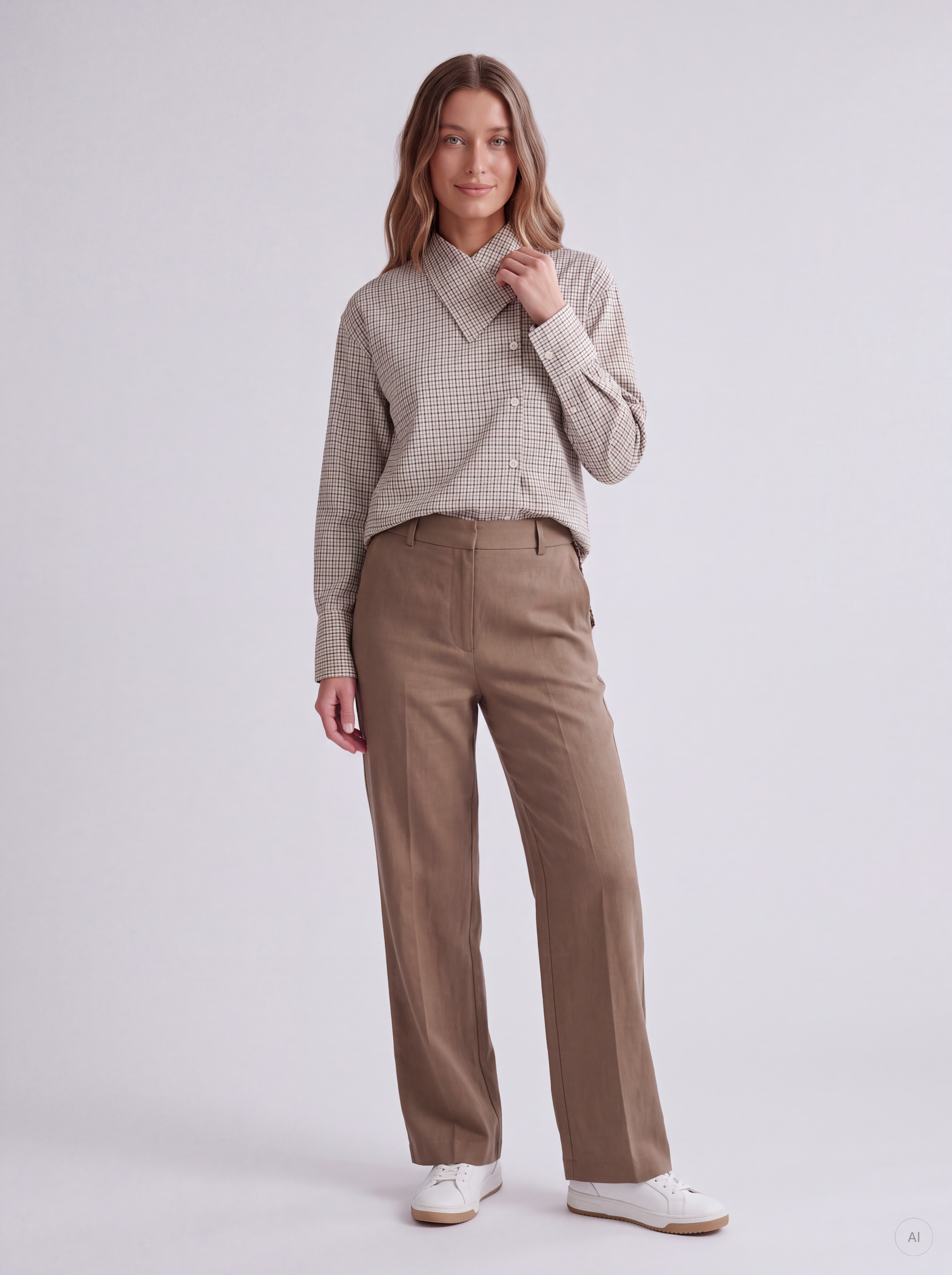 PGIVY L/S CHECK ASSYMETRIC SHIRT WVN