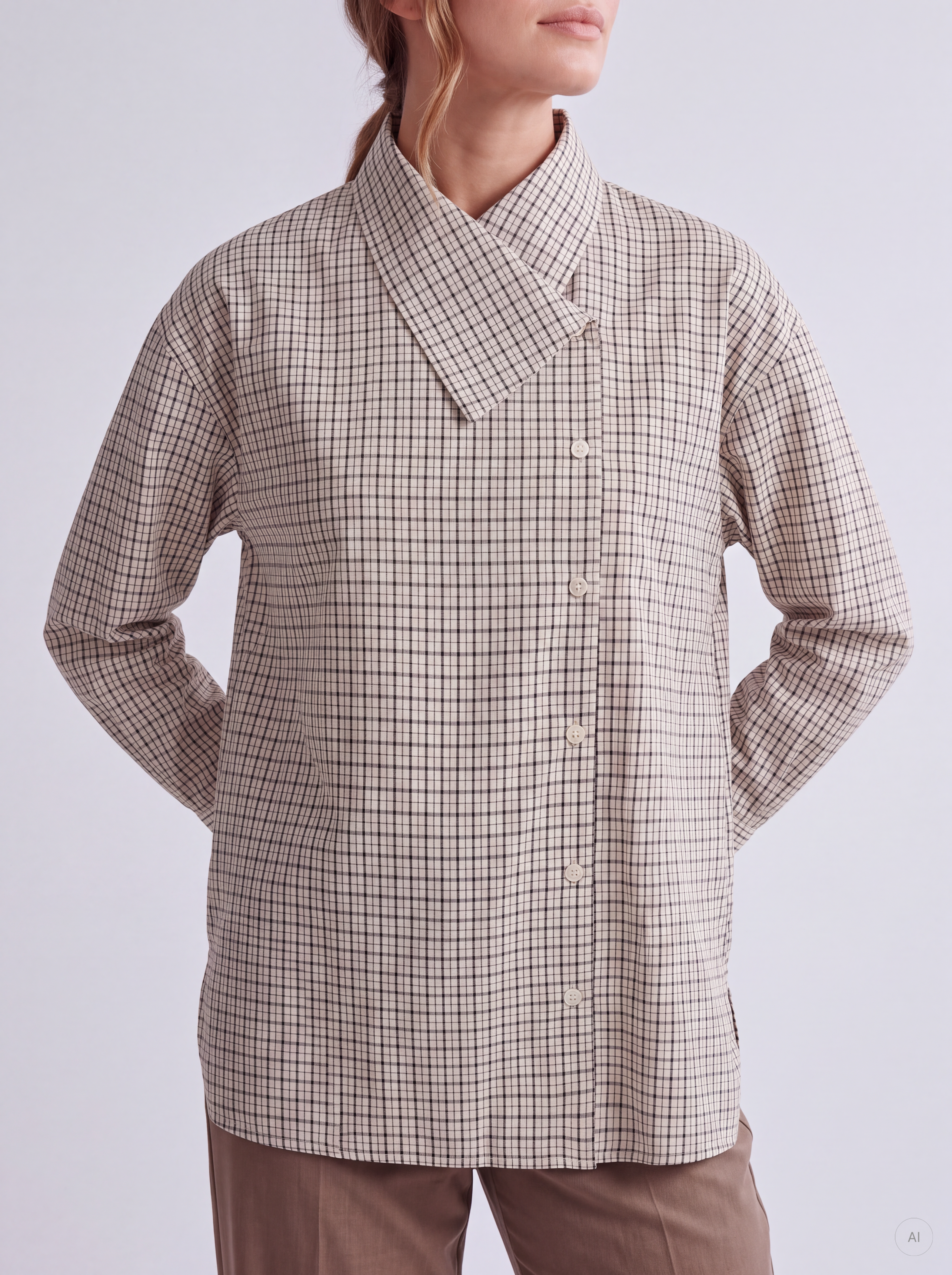 PGIVY L/S CHECK ASSYMETRIC SHIRT WVN - 2
