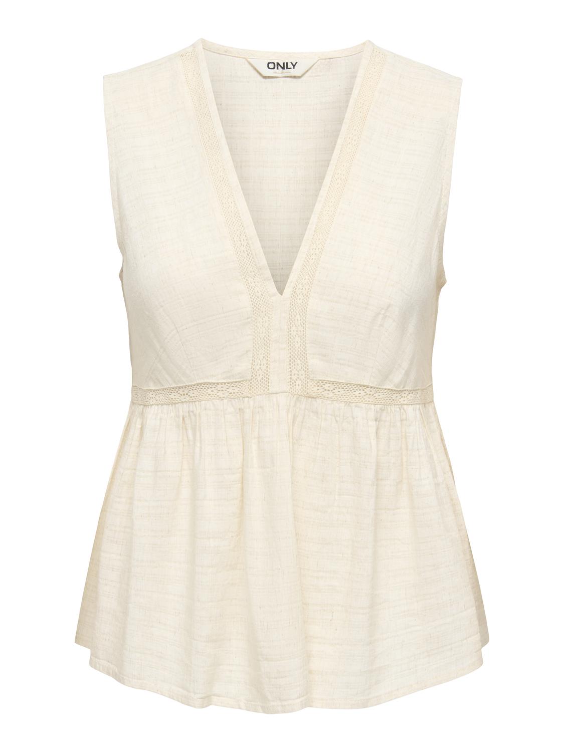 ONLNILIANE S/L V-NECK EMB TOP WVN EX