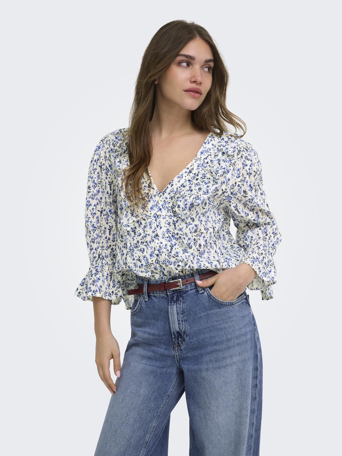ONLCORALIE 3/4 FRILL TOP WVN EX