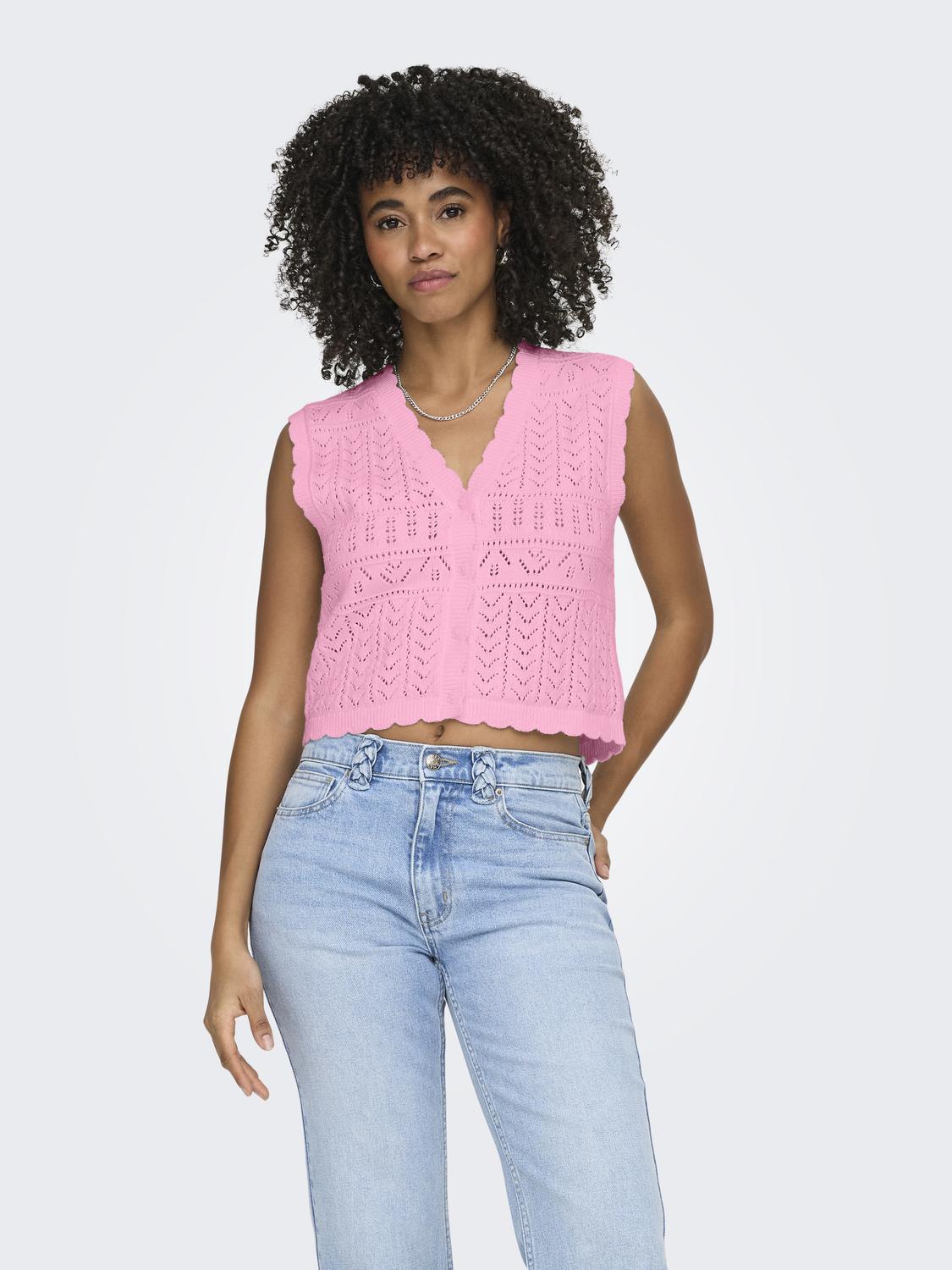 ONLIRINA Cardigan à col en V avec ourlet côtelé pour le printemps/été