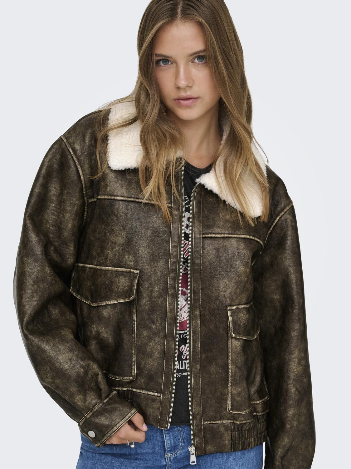 ONLINGRID FAUX LEATHER WASHED BOMBER OTW - 4