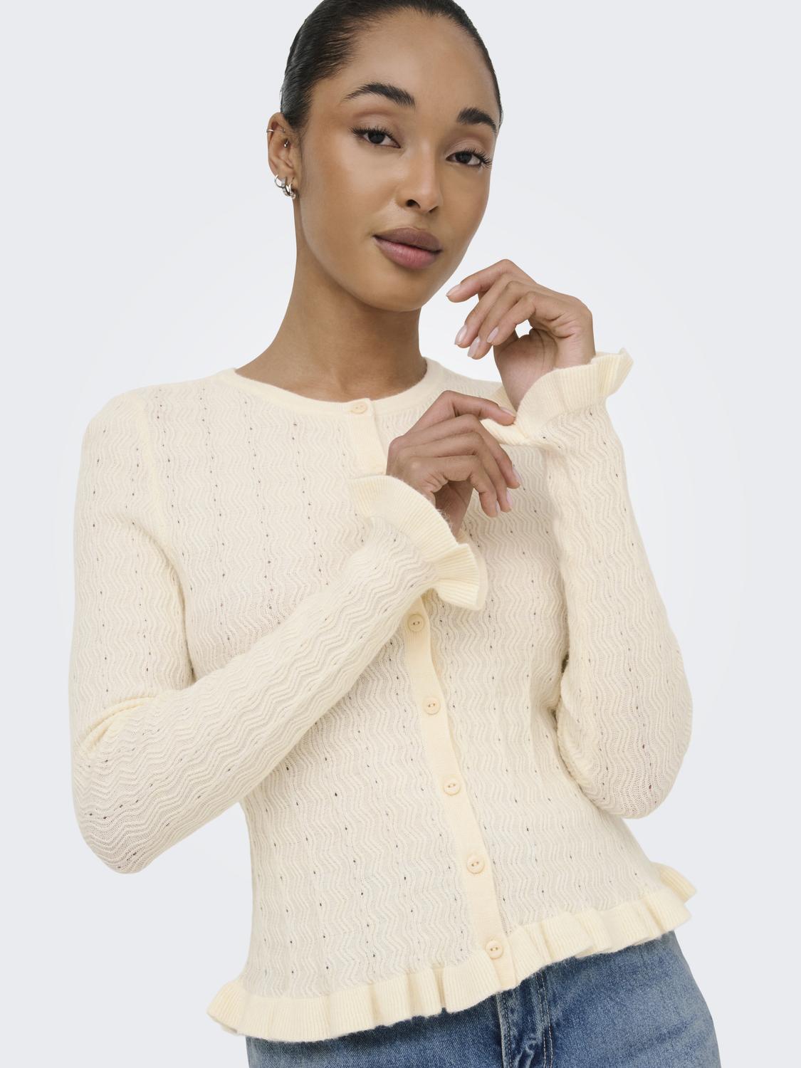 ONLIBI LS O-NECK FRILL CARDI EX KNT - 4