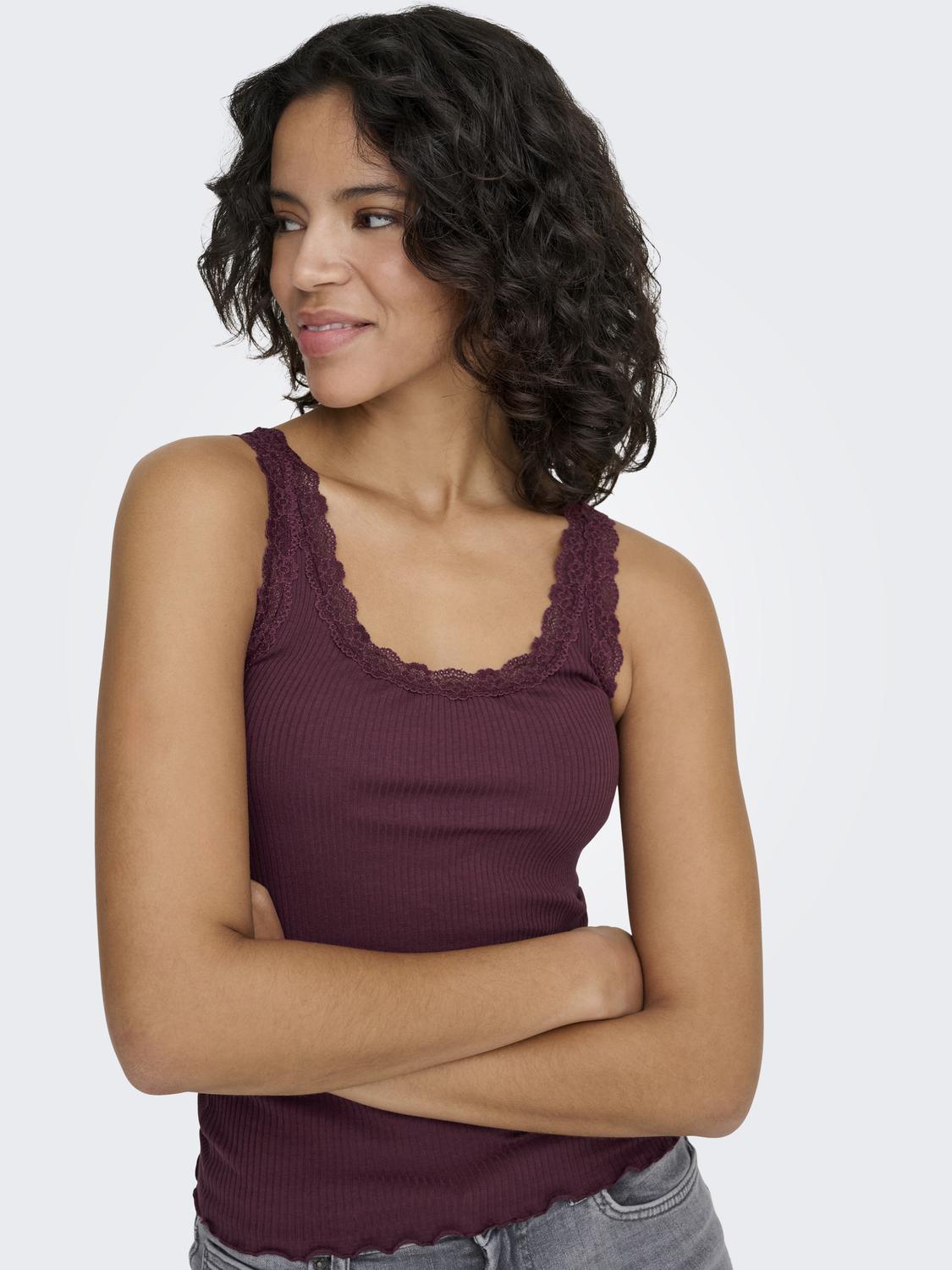 ONLSARA BASIC U-hals ærmeløs tanktop med blondedetalje - 4