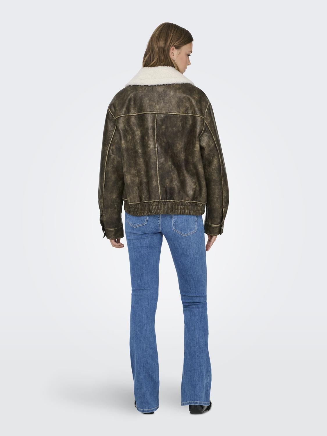 ONLINGRID FAUX LEATHER WASHED BOMBER OTW - 2