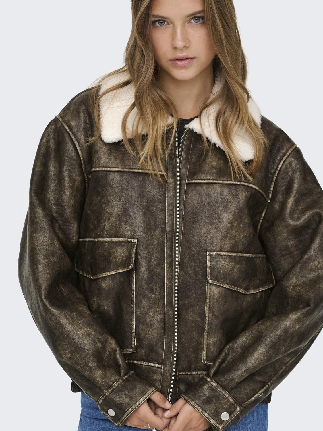 ONLINGRID FAUX LEATHER WASHED BOMBER OTW - 5